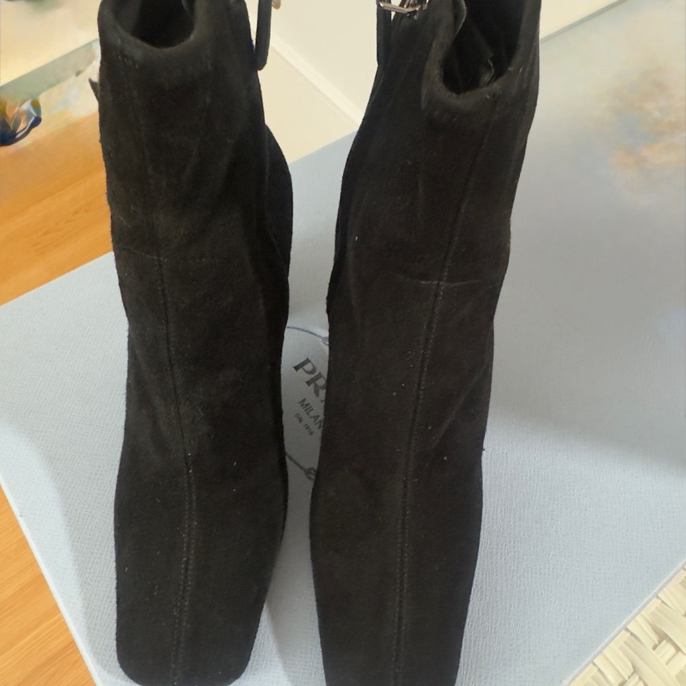Prada Elegant Black Suede Ankle Boots